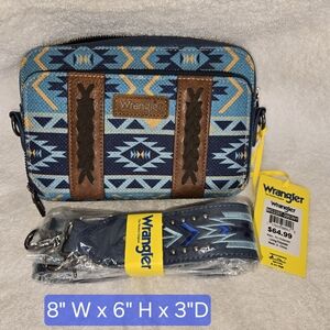 Wrangler Blue and Brown Geometric Crossbody Bag